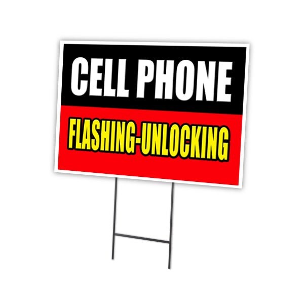 Cell Phone Flashing Un Yard & Stake outdoor plastic coroplast window, C-2436 Cell Phone Flashing Un